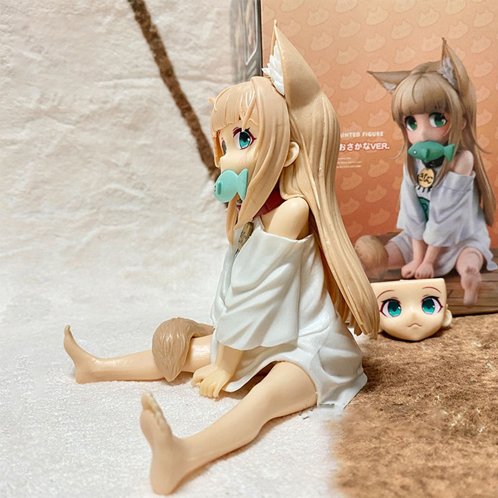 Japanese anime characters Fox Girl 13cm Facial replaceable Sitting Figure Cat Ear Anime Girl Kawaii Model Dolls box-packed