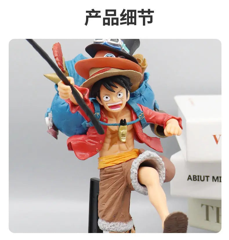 One Piece Luffy Ace Sanji Figure Three Brothers Running Backpack Carved Action Model Ornament Japanese Anime Peripheral Toy Gift