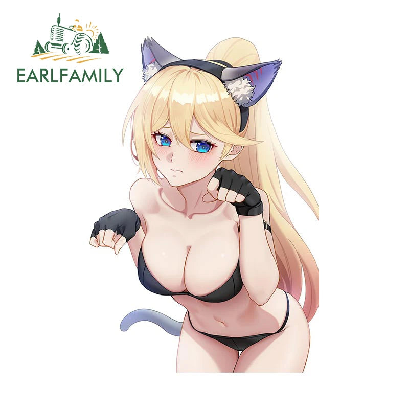 EARLFAMILY 13cm x 7.2cm for Hentai Cat Gril Car Sticker Personality Funny Decal Waterproof Creative Windshield Bumper Car Good