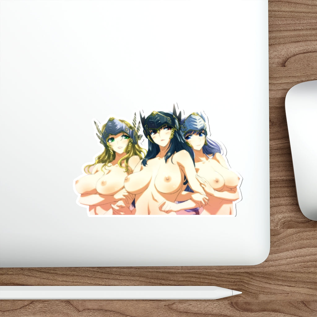 Autocollant imperméable à l'eau de profil de Lenneth Silmeria et Hrist Valkyrie Waifus seins nus - Autocollant en vinyle Ecchi