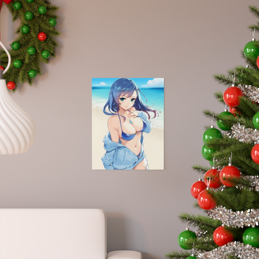 Affiche Ecchi de Maria Traydor en bikini avec étoile de mer - Affiche verticale mate de qualité supérieure obscène - Art mural pour adulte