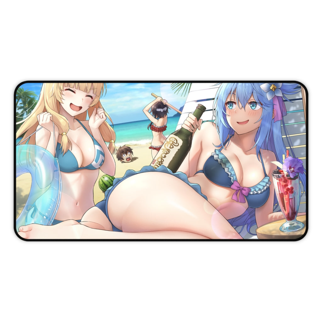 Konosuba Aqua And Friends Sexy Mousepad - Beach Time Desk Mat - Ecchi Playmat