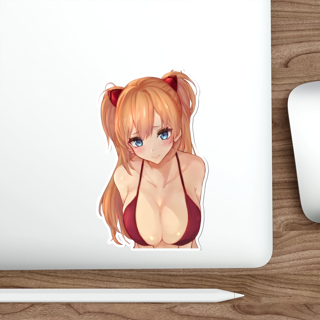 Evangelion Sticker - Asuka Bikini Cleavage Waterproof Sticker Ecchi - Anime Car Decal