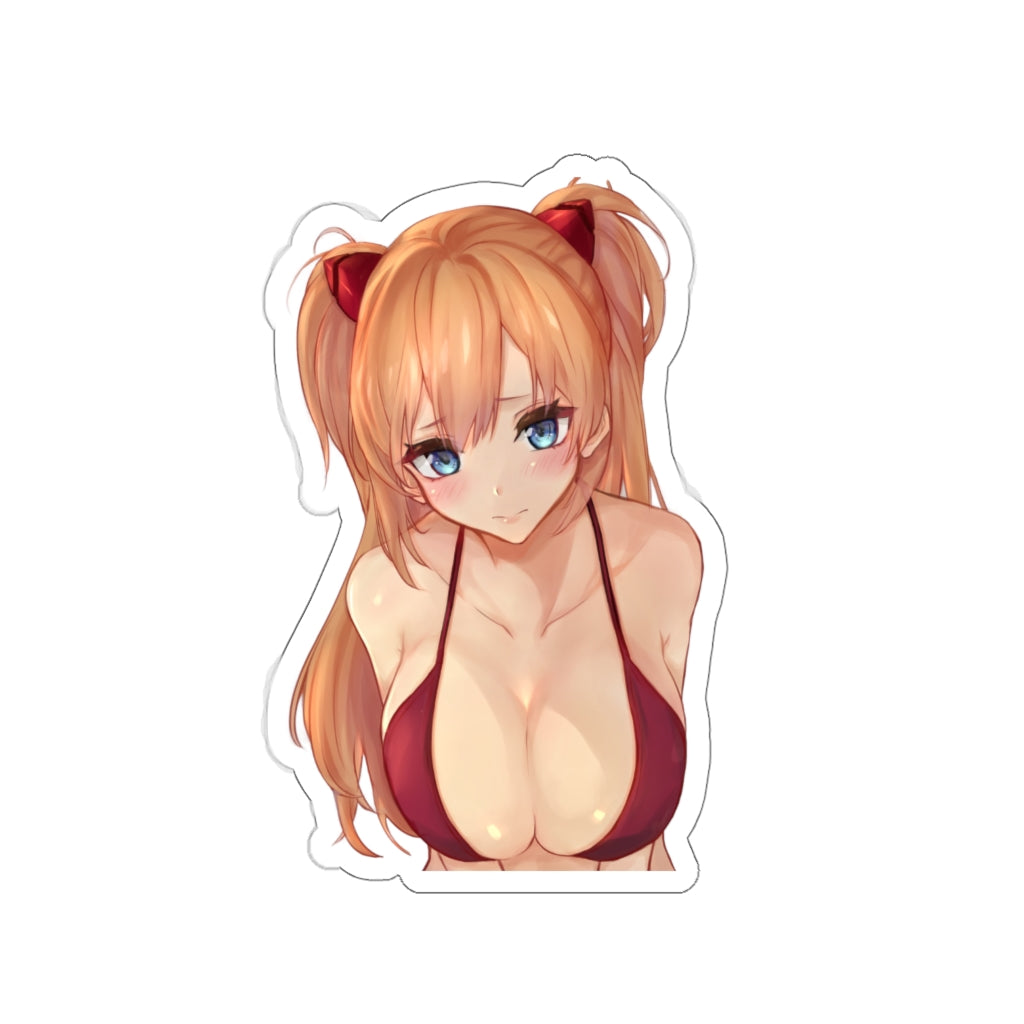 Evangelion Sticker - Asuka Bikini Cleavage Waterproof Sticker Ecchi - Anime Car Decal