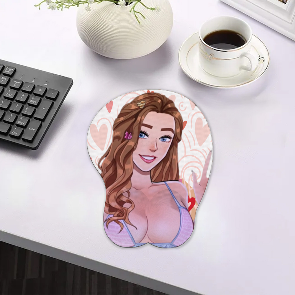 TheNicoleT Oppai Mousepad with Silicone Wrist Support - Hearts