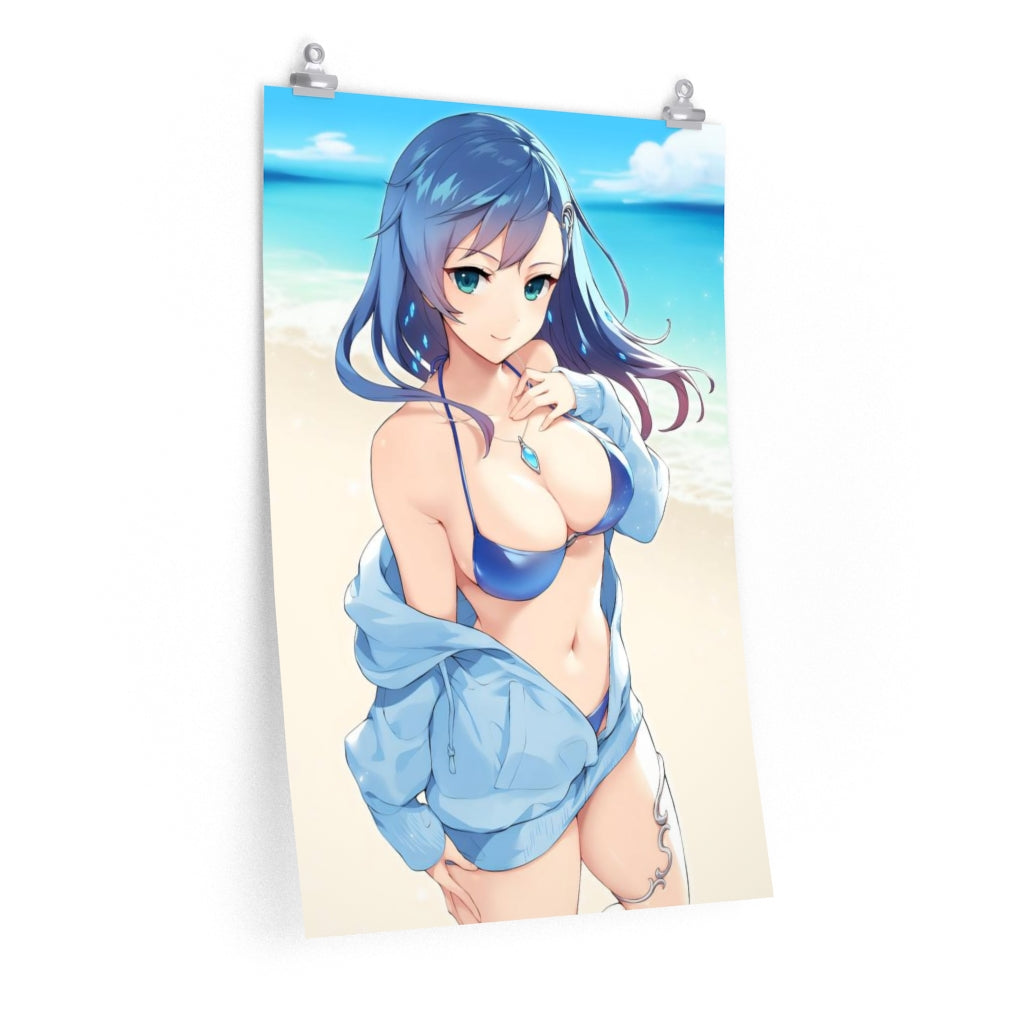 Affiche Ecchi de Maria Traydor en bikini avec étoile de mer - Affiche verticale mate de qualité supérieure obscène - Art mural pour adulte