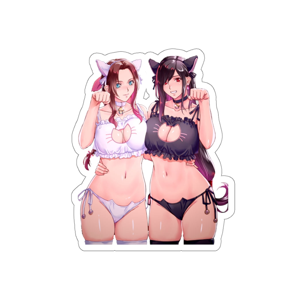 Tifa and Aerith Catgirls Neko Ecchi Final Fantsy 7 Waterproof Sticker - Large FF7 Decal