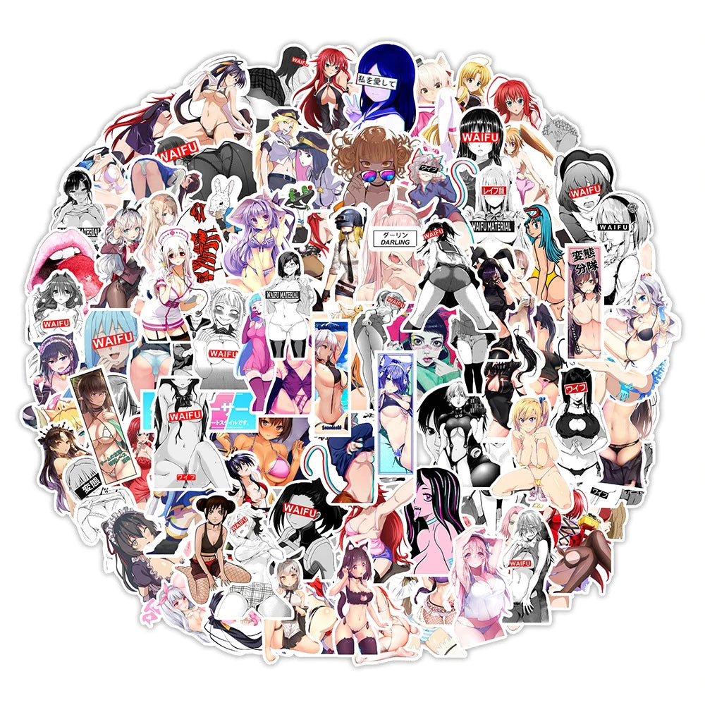 Anime sexy Stickers | 50/100Pcs - sexy Anime | Sexy Waifu Stickers | for Laptop ,Mobile, Luggage ,Car Sticker.