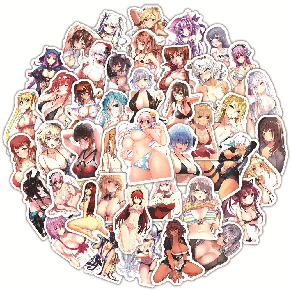 Anime Girls Stickers | 50/100Pcs - Kawai Anime | Anime Waifu Stickers | for Laptop ,Mobile, Luggage ,Car Sticker.