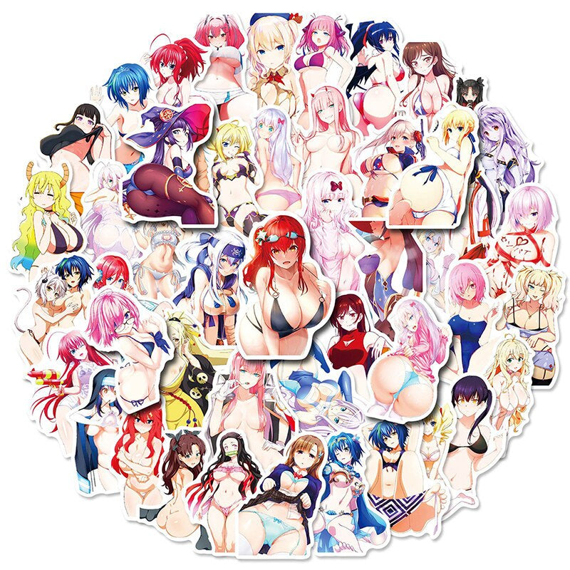 Anime Girls Stickers | 50/100Pcs - Kawai Anime | Anime Waifu Stickers | for Laptop ,Mobile, Luggage ,Car Sticker.