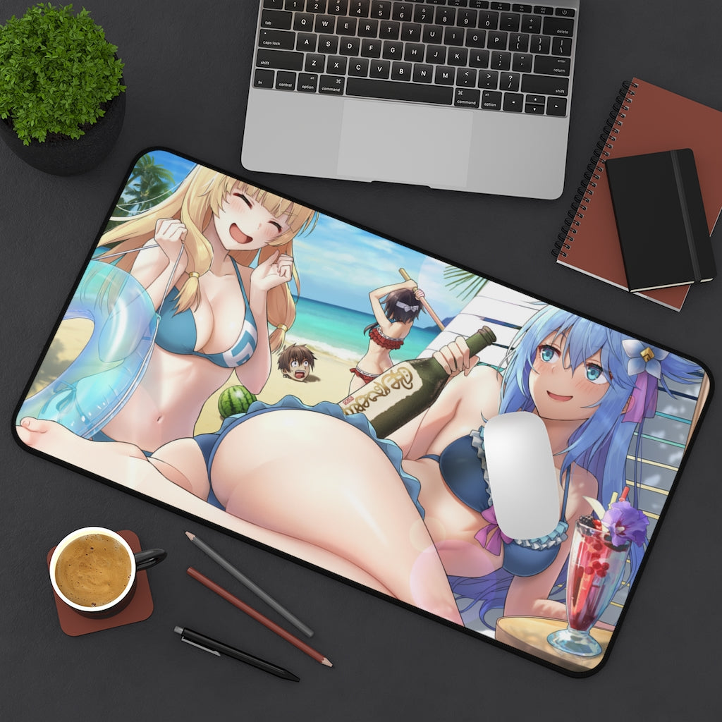 Konosuba Aqua And Friends Sexy Mousepad - Beach Time Desk Mat - Ecchi Playmat