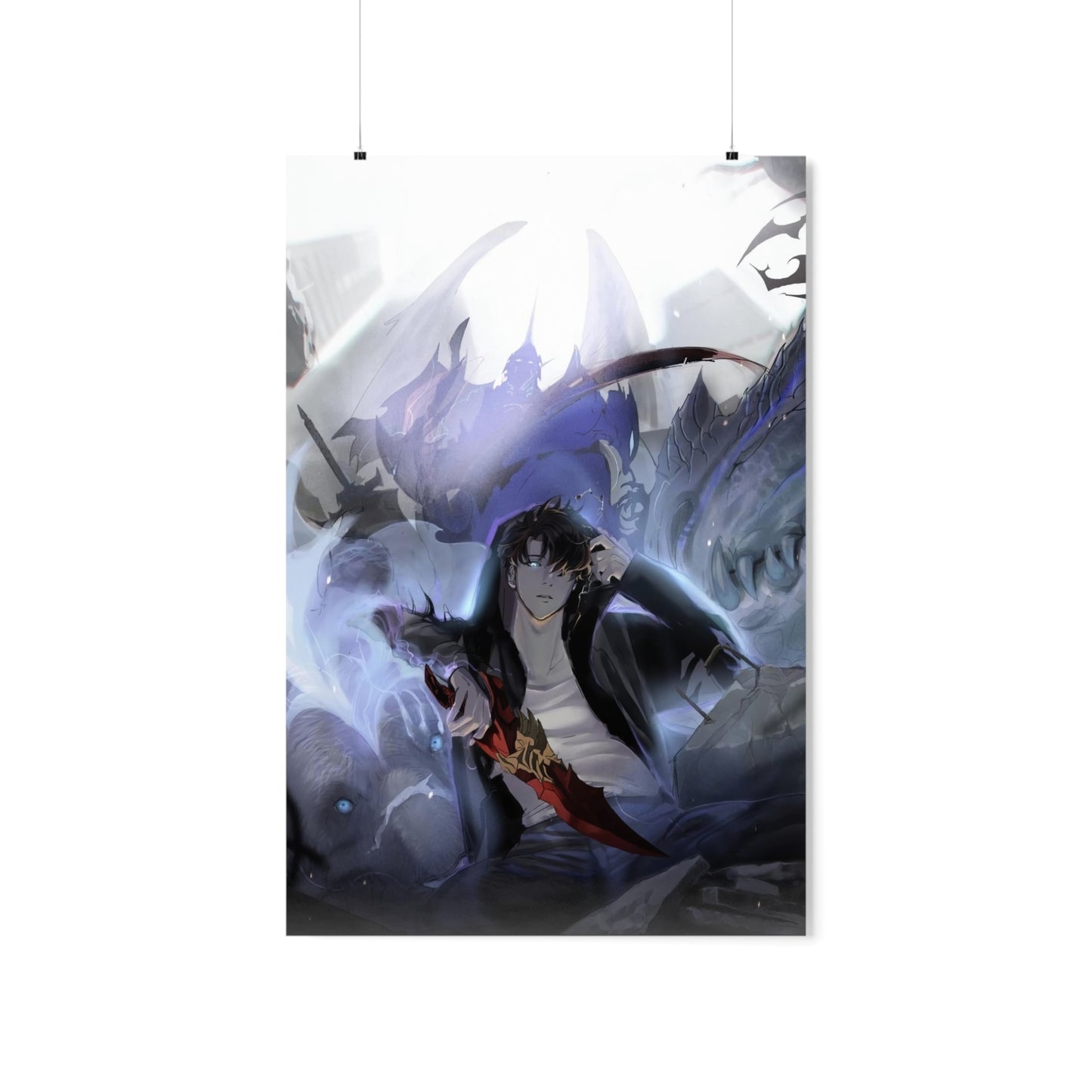 Solo Leveling Poster - Premium Matte Vertical Poster - Solo Leveling Anime Tank Kaisel Billion and Sung Jin-woo Wall Art Decor