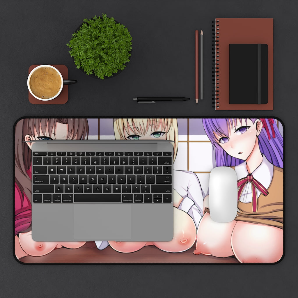 Nude Boobs Tohsaka Rin Artoria Pendragon and Sakura Matou Fate Grand Order Desk Mat - Non Slip Mousepad