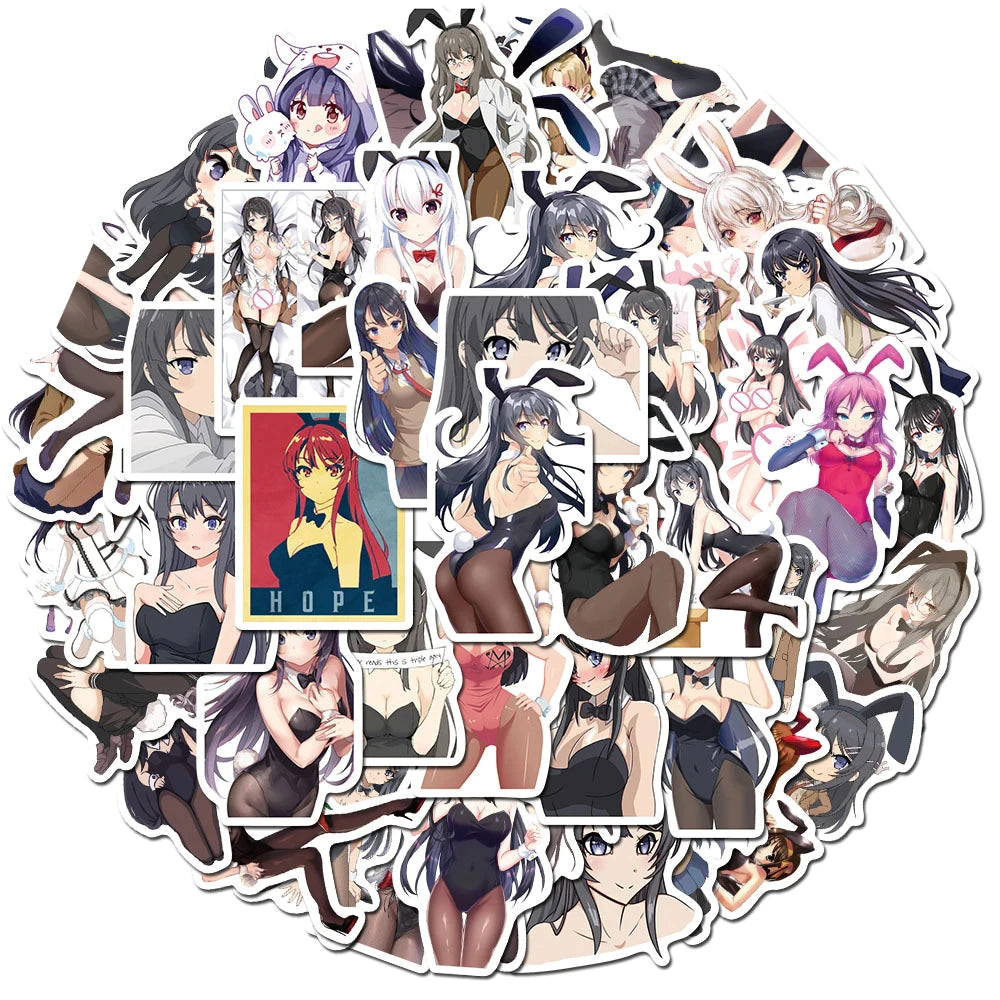 Anime sexy Stickers | 50/100Pcs - sexy Anime | Sexy Waifu Stickers | for Laptop ,Mobile, Luggage ,Car Sticker.