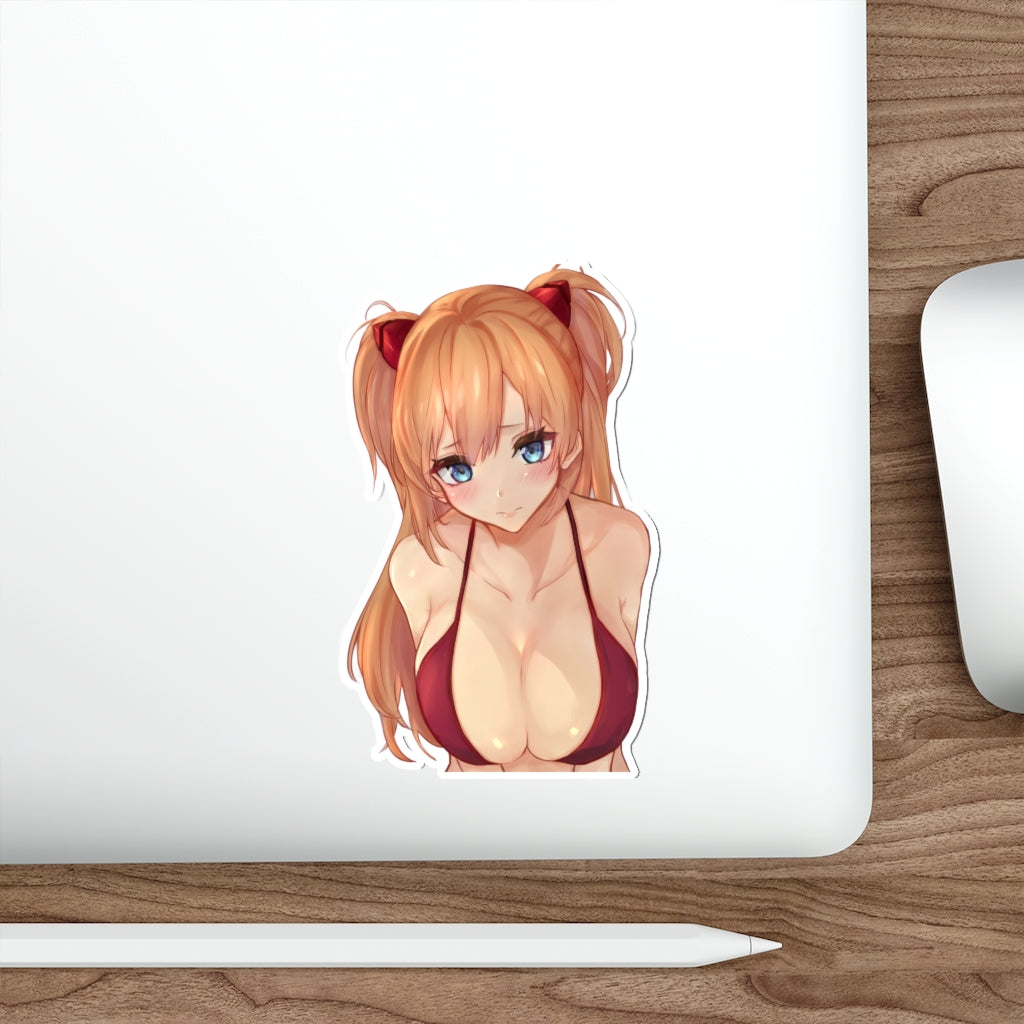 Evangelion Sticker - Asuka Bikini Cleavage Waterproof Sticker Ecchi - Anime Car Decal