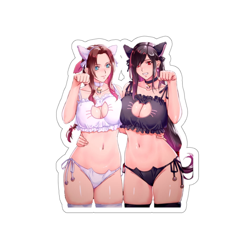 Tifa and Aerith Catgirls Neko Ecchi Final Fantsy 7 Waterproof Sticker - Large FF7 Decal