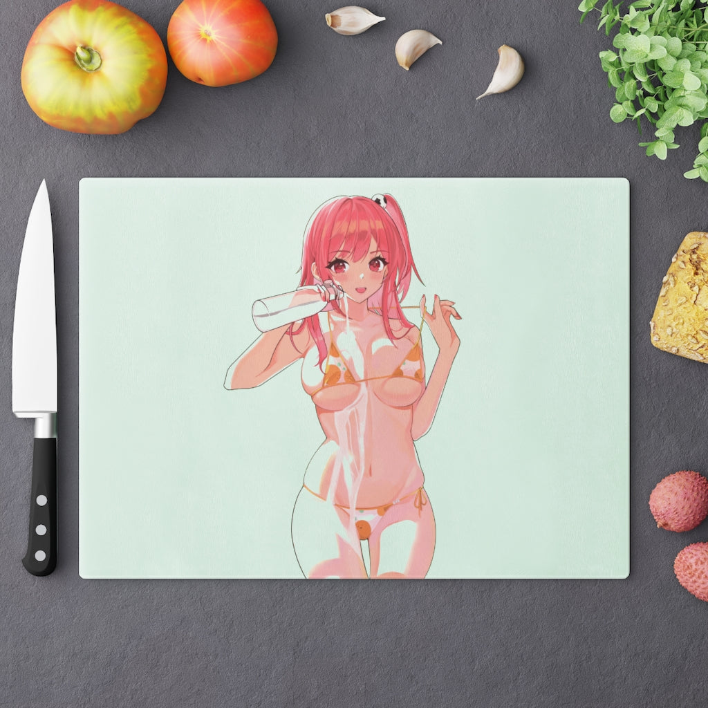 Glass Cutting Board - Charcuterie and Cheese Board - Milk Spilling Busty Honoka - Dead or Alive Cutting Board