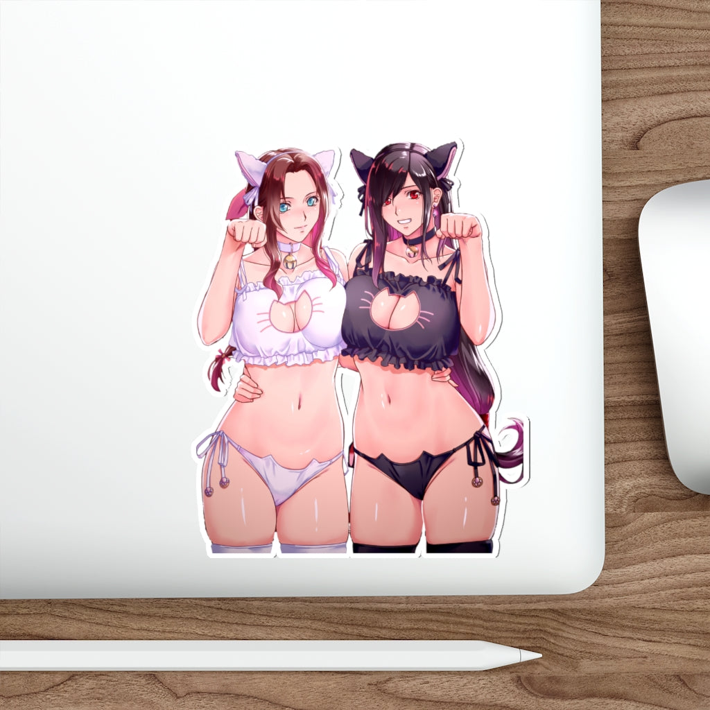 Tifa and Aerith Catgirls Neko Ecchi Final Fantsy 7 Waterproof Sticker - Large FF7 Decal