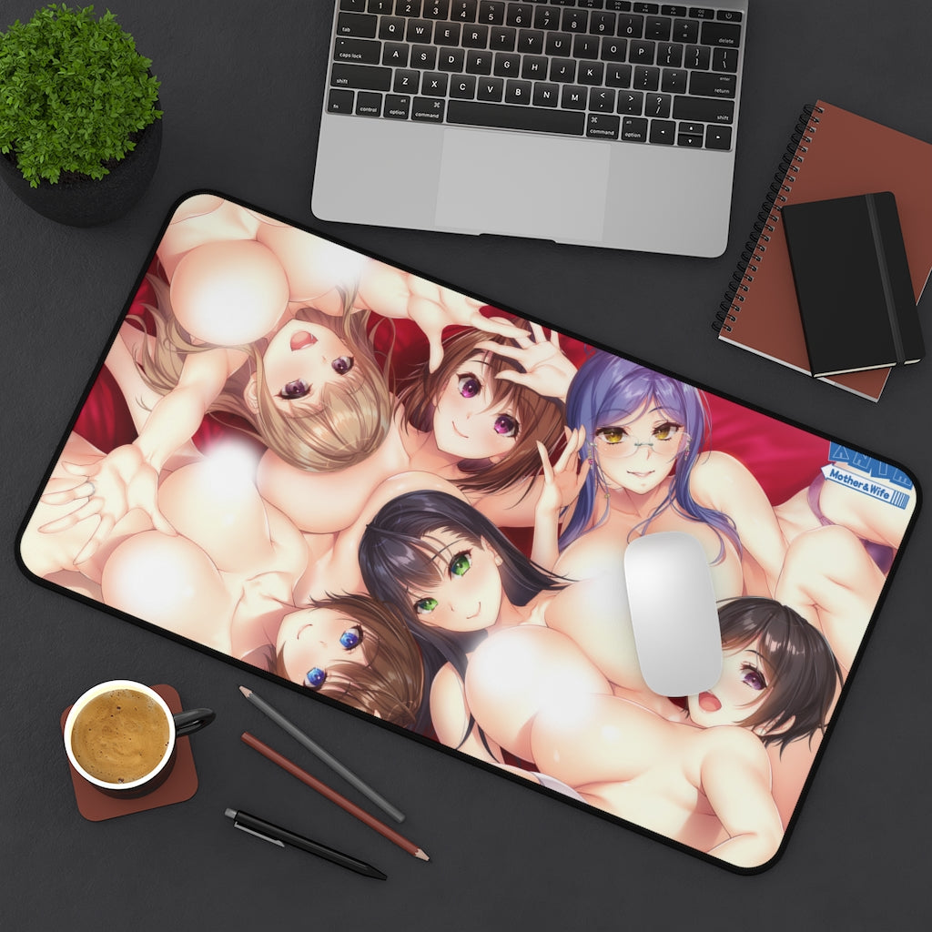 Nude Boobs Waifus Anime Mother & Wife Desk Mat - Lewd Mousepad - Sexy Anime Girls Playmat