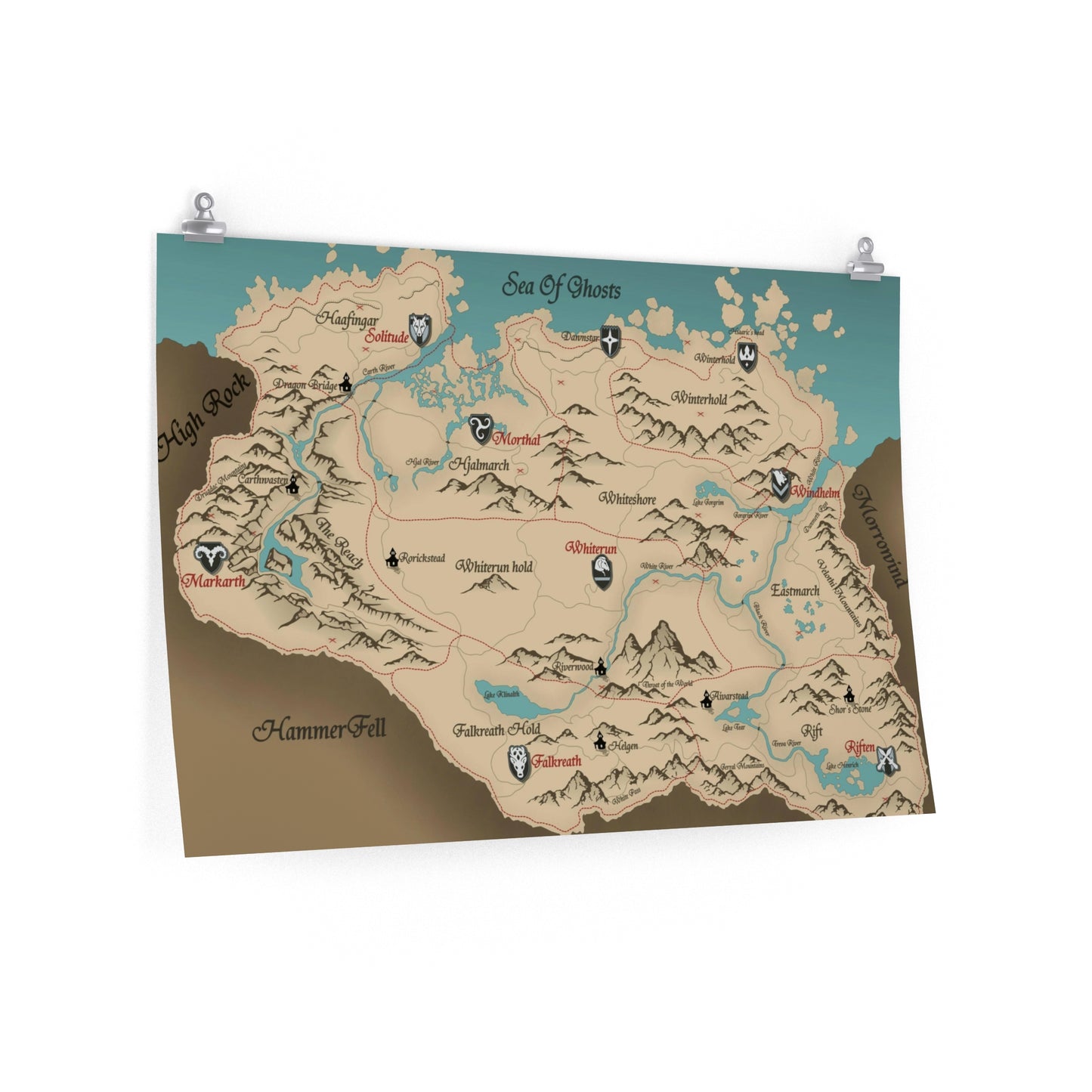 Skyrim Map Poster - The Elder Scrolls Premium Matte Horizontal Gaming Poster