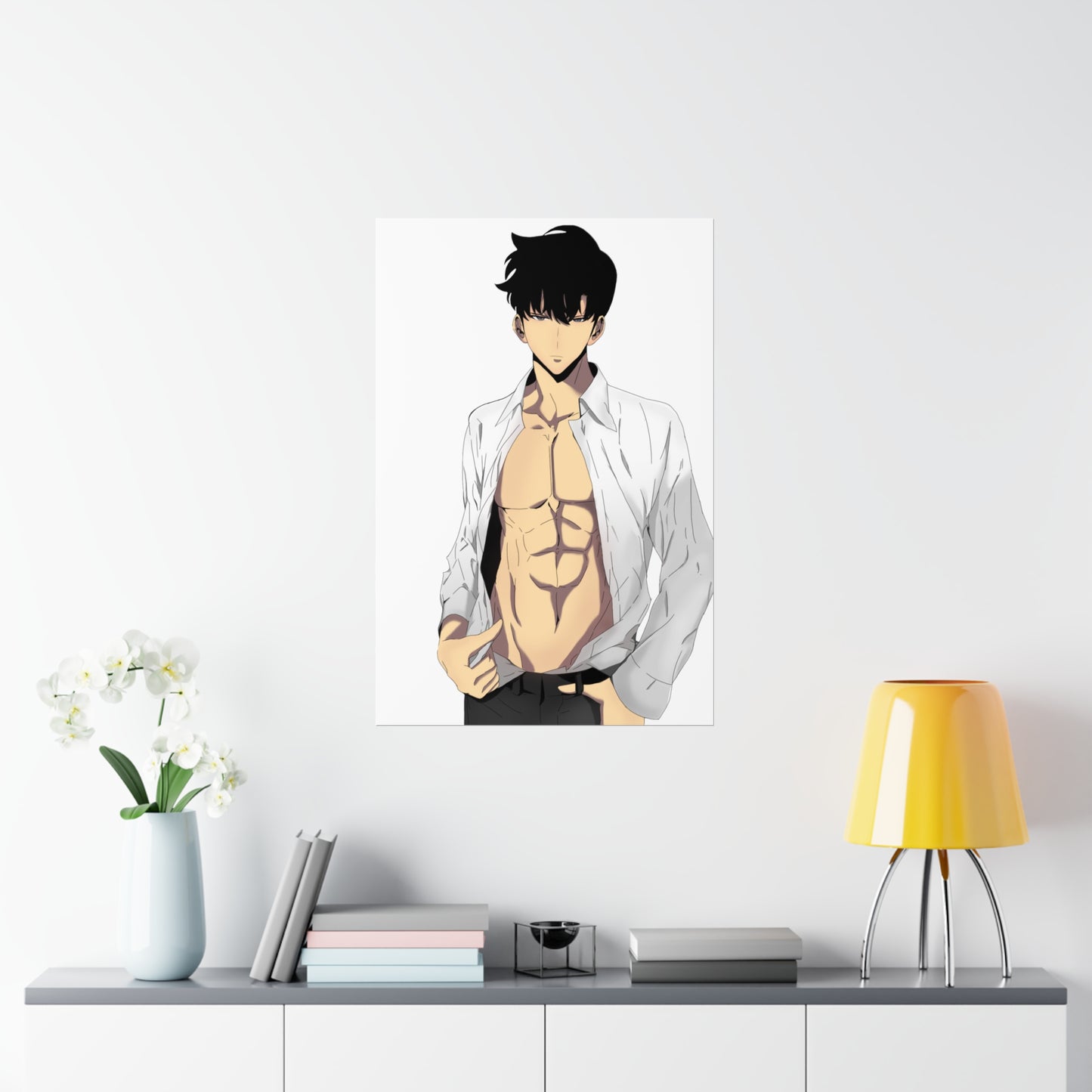 Affiche de mise à niveau solo du beau mannequin Sung Jinwoo - Affiche verticale mate de qualité supérieure - Décoration murale Anime Manhwa de Sung Jin Woo