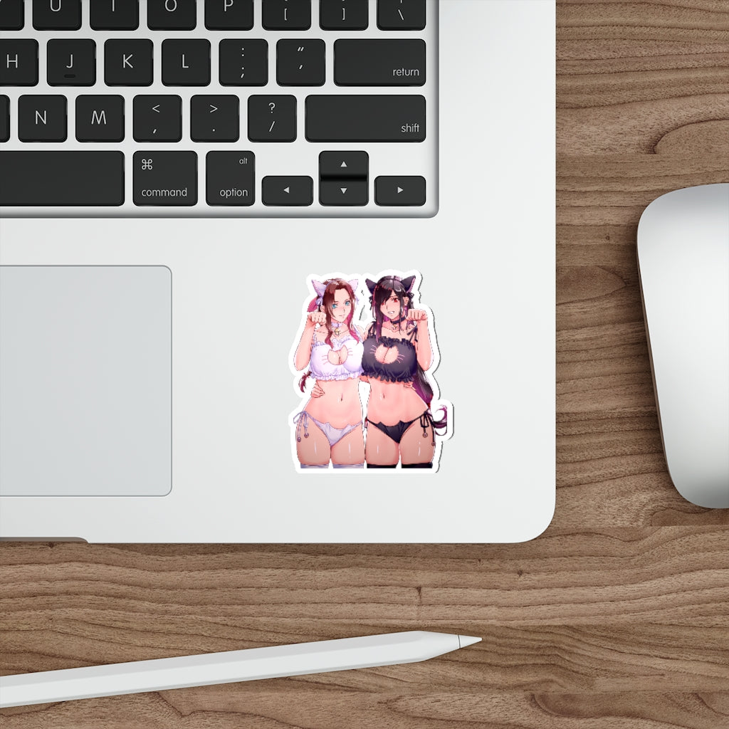 Tifa and Aerith Catgirls Neko Ecchi Final Fantsy 7 Waterproof Sticker - Large FF7 Decal