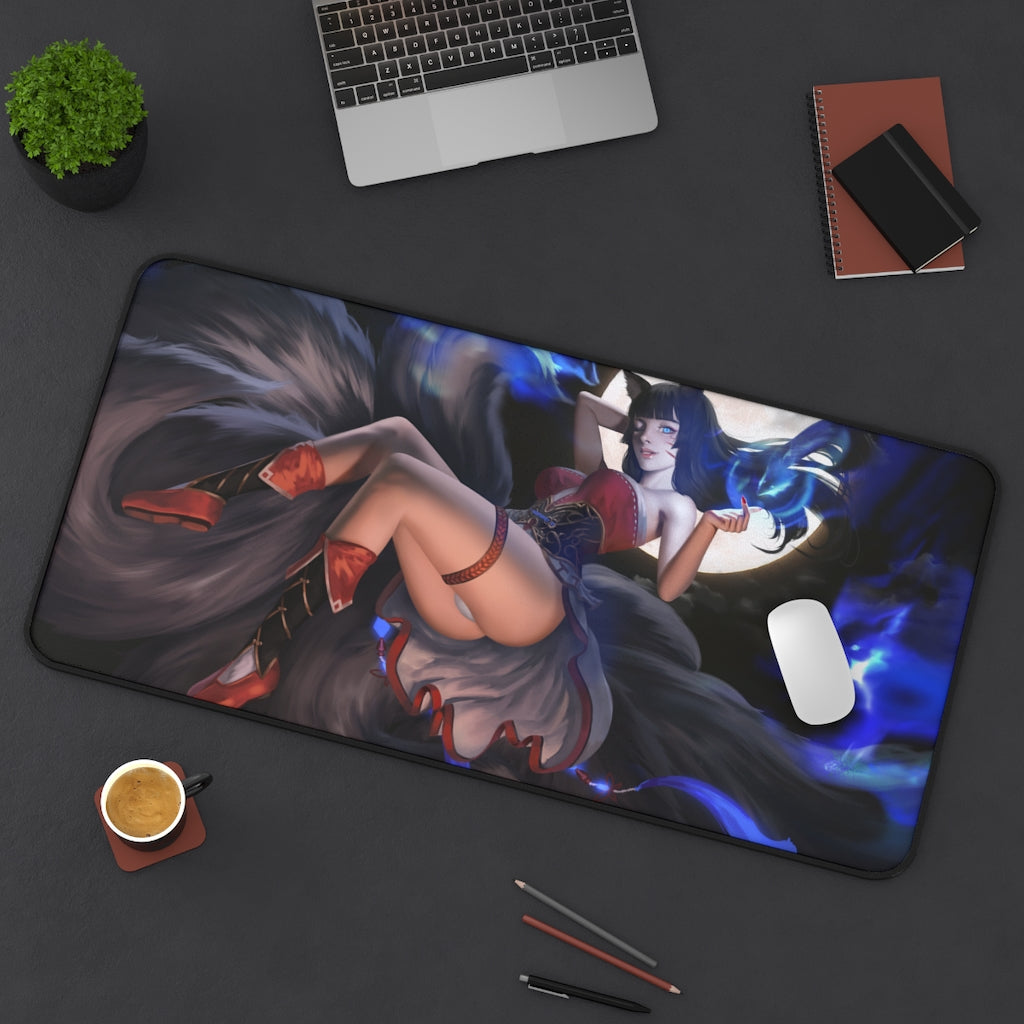 Sexy Nine Tailed Fox Ahri League of Legends Mousepad - Ecchi Desk Mat - LoL Kitsune Playmat