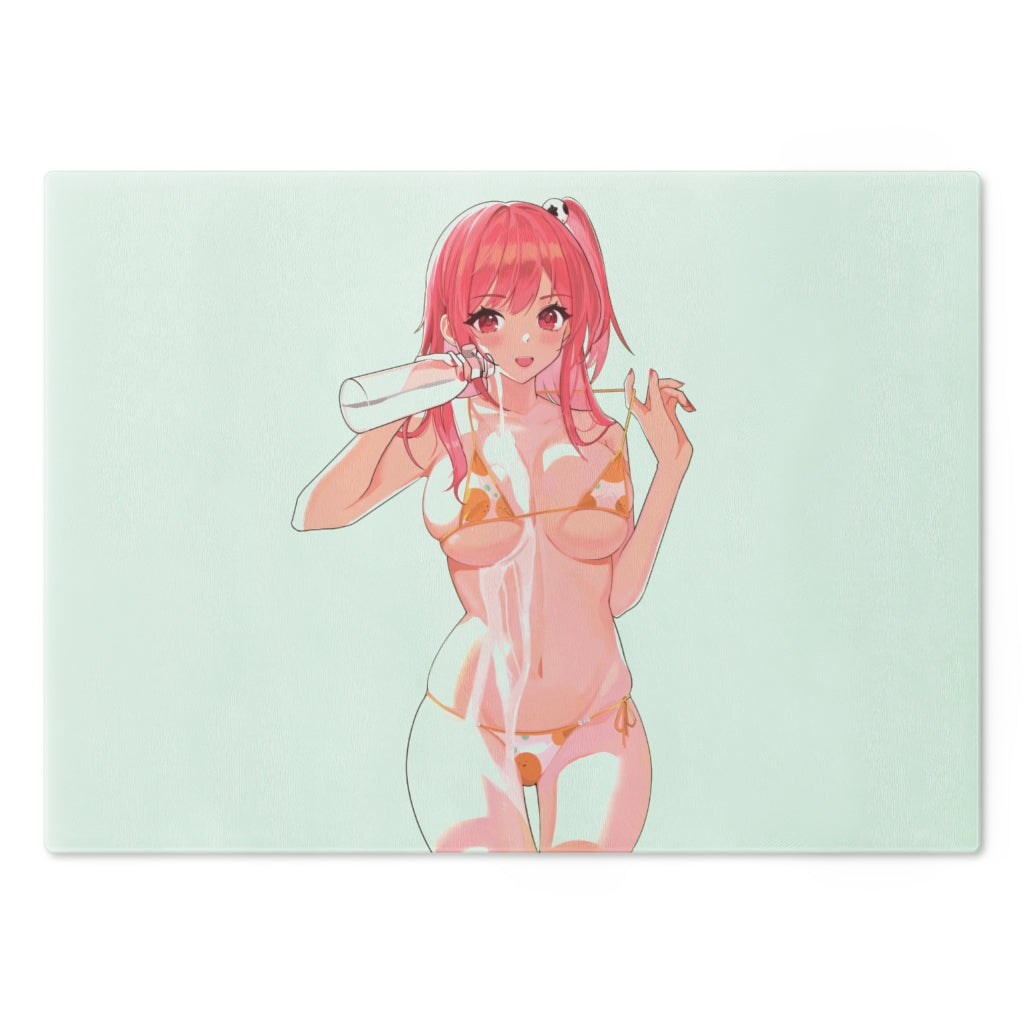 Glass Cutting Board - Charcuterie and Cheese Board - Milk Spilling Busty Honoka - Dead or Alive Cutting Board