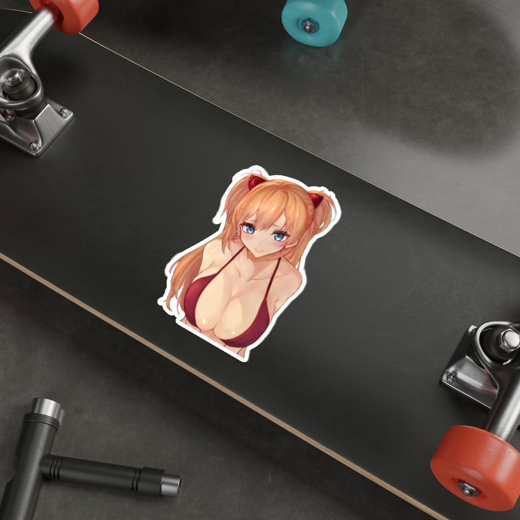 Evangelion Sticker - Asuka Bikini Cleavage Waterproof Sticker Ecchi - Anime Car Decal