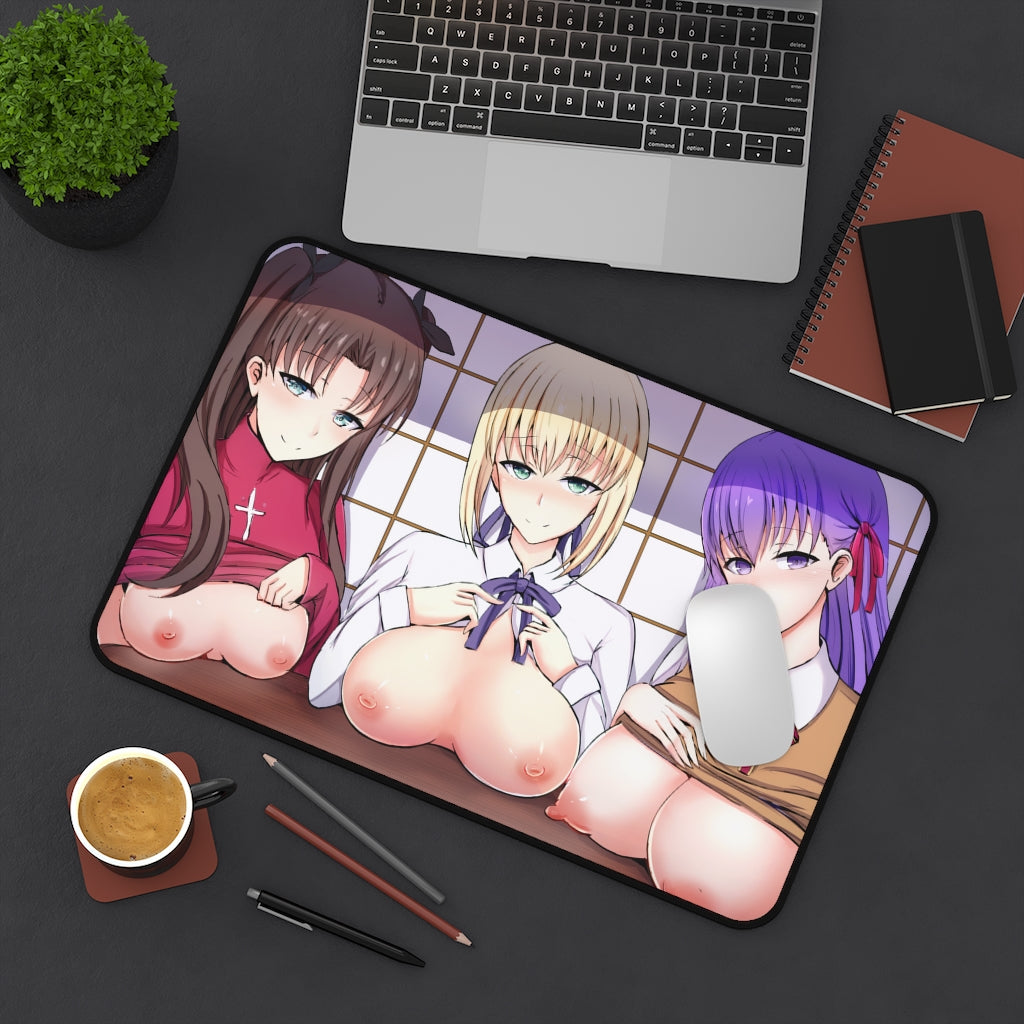 Nude Boobs Tohsaka Rin Artoria Pendragon and Sakura Matou Fate Grand Order Desk Mat - Non Slip Mousepad