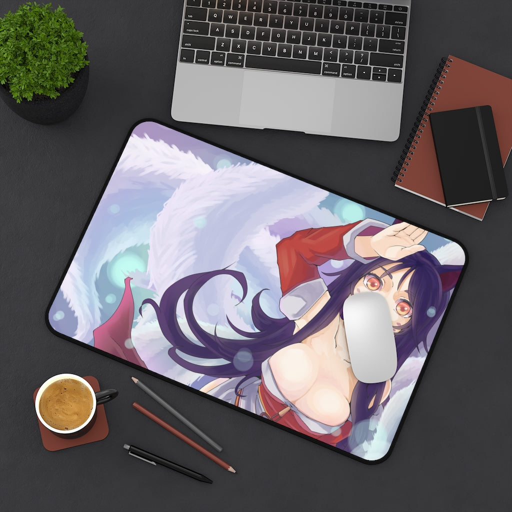 Ahri Nine Tailed Fox Sexy Mousepad - League of Legends Ecchi Desk Mat - LoL Kitsune Gaming Playmat