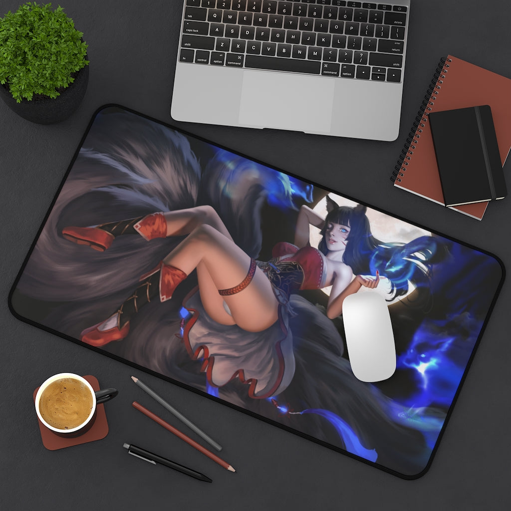 Sexy Nine Tailed Fox Ahri League of Legends Mousepad - Ecchi Desk Mat - LoL Kitsune Playmat