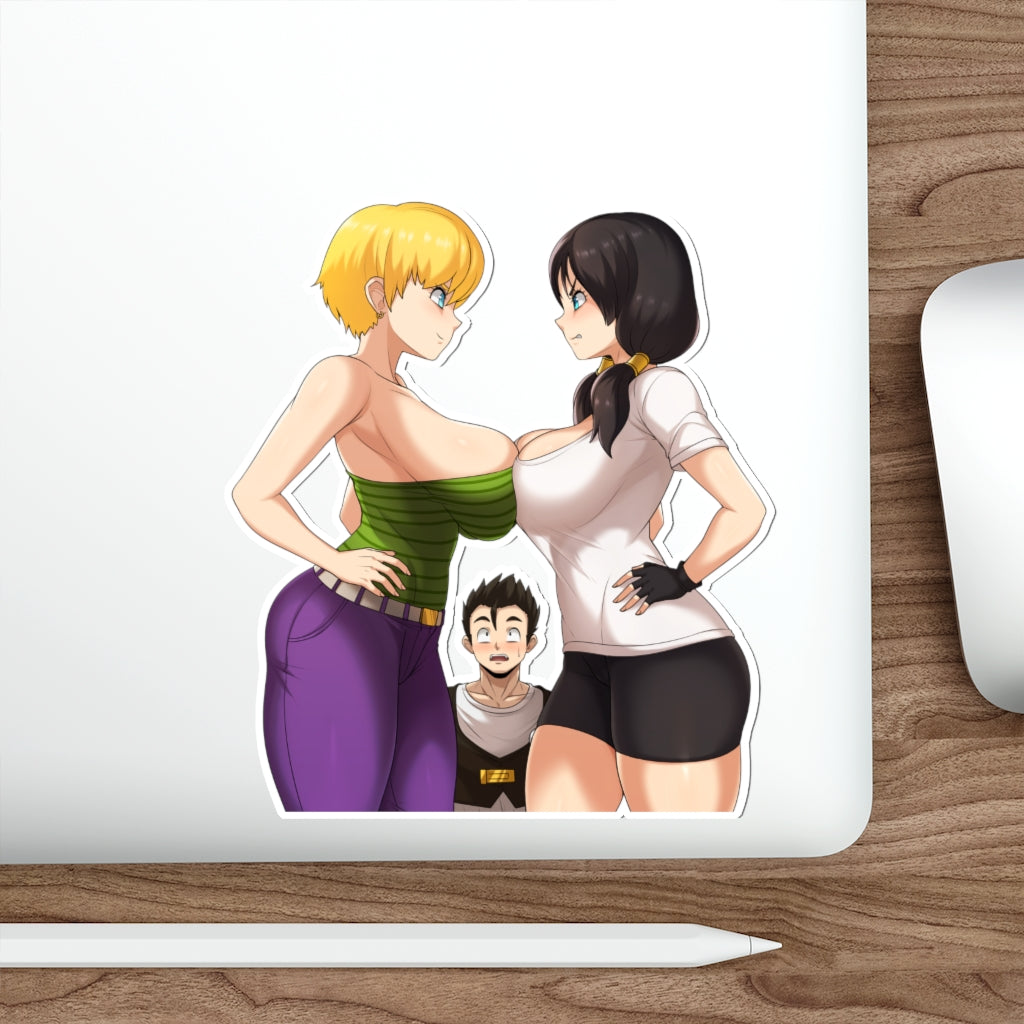 Gohan Dilemma: Erasa or Videl Waterproof Sticker - Dragon Ball Ecchi Vinyl Anime Car Decal