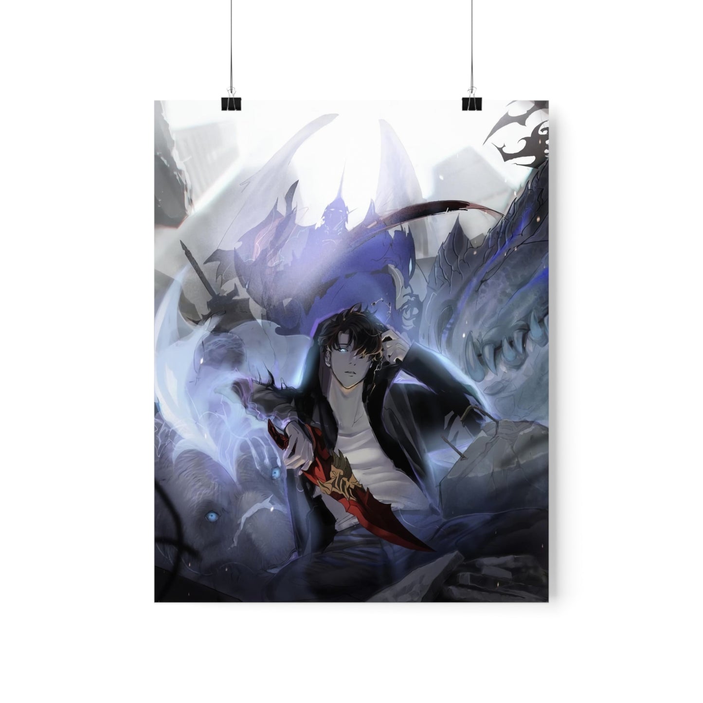 Solo Leveling Poster - Premium Matte Vertical Poster - Solo Leveling Anime Tank Kaisel Billion and Sung Jin-woo Wall Art Decor