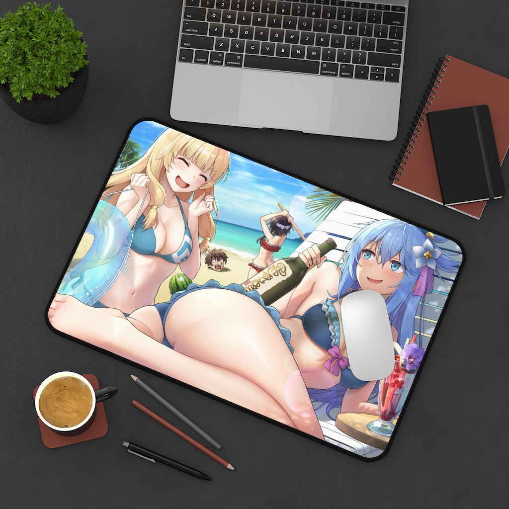 Konosuba Aqua And Friends Sexy Mousepad - Beach Time Desk Mat - Ecchi Playmat