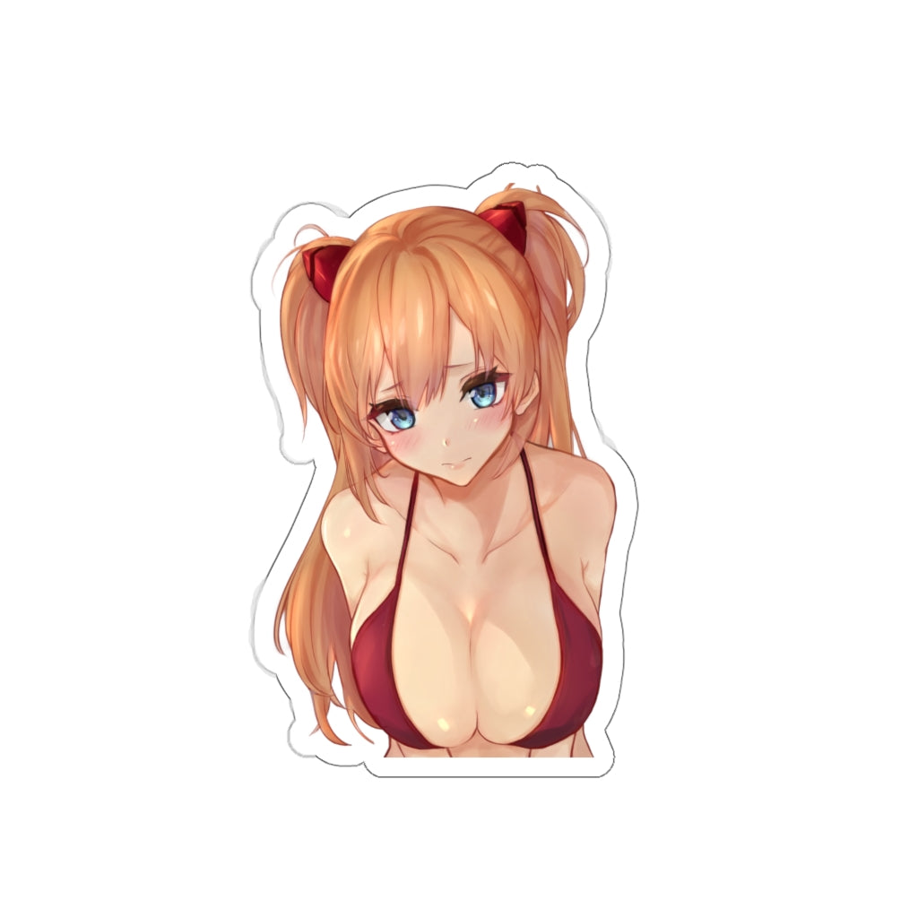 Evangelion Sticker - Asuka Bikini Cleavage Waterproof Sticker Ecchi - Anime Car Decal