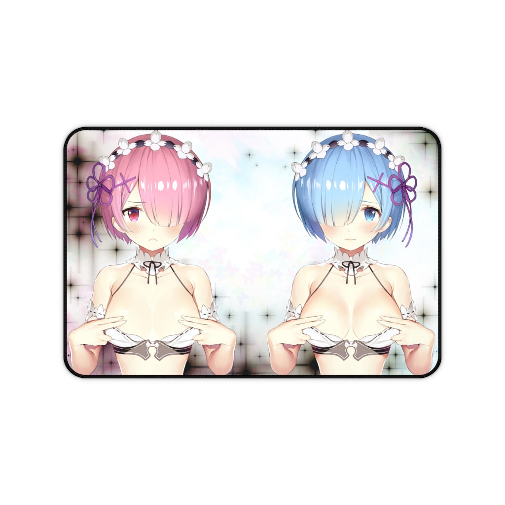 Re:Zero Anime Mousepad - Ram And Rem Covering Nipples - Large Desk Mat - Ecchi Mouse Pad - Sexy Playmat