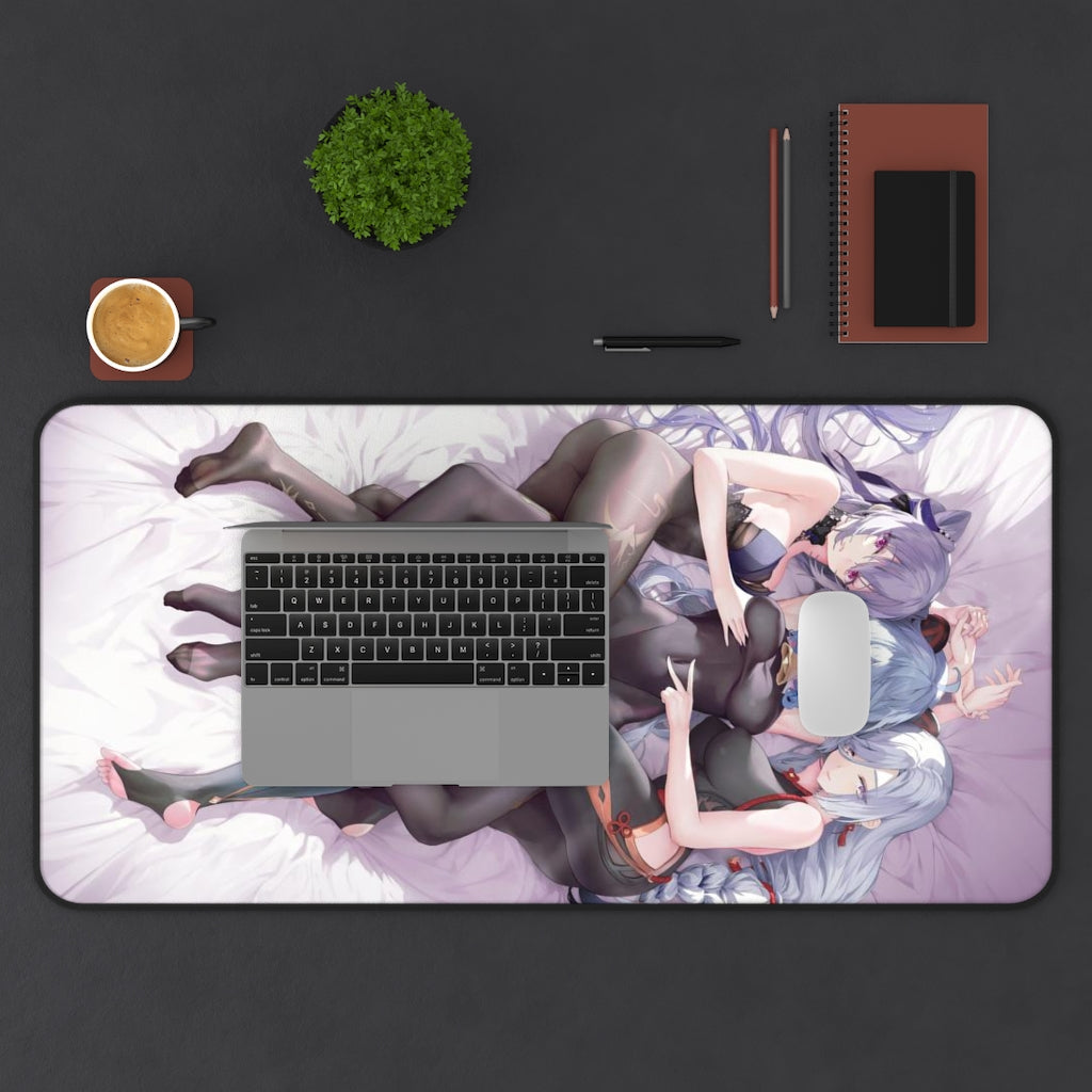 Sexy Waifus Ganyu Keqing and Shenhe Genshin Impact Desk Mat - Non Slip Mousepad - Sexy Girls Playmat