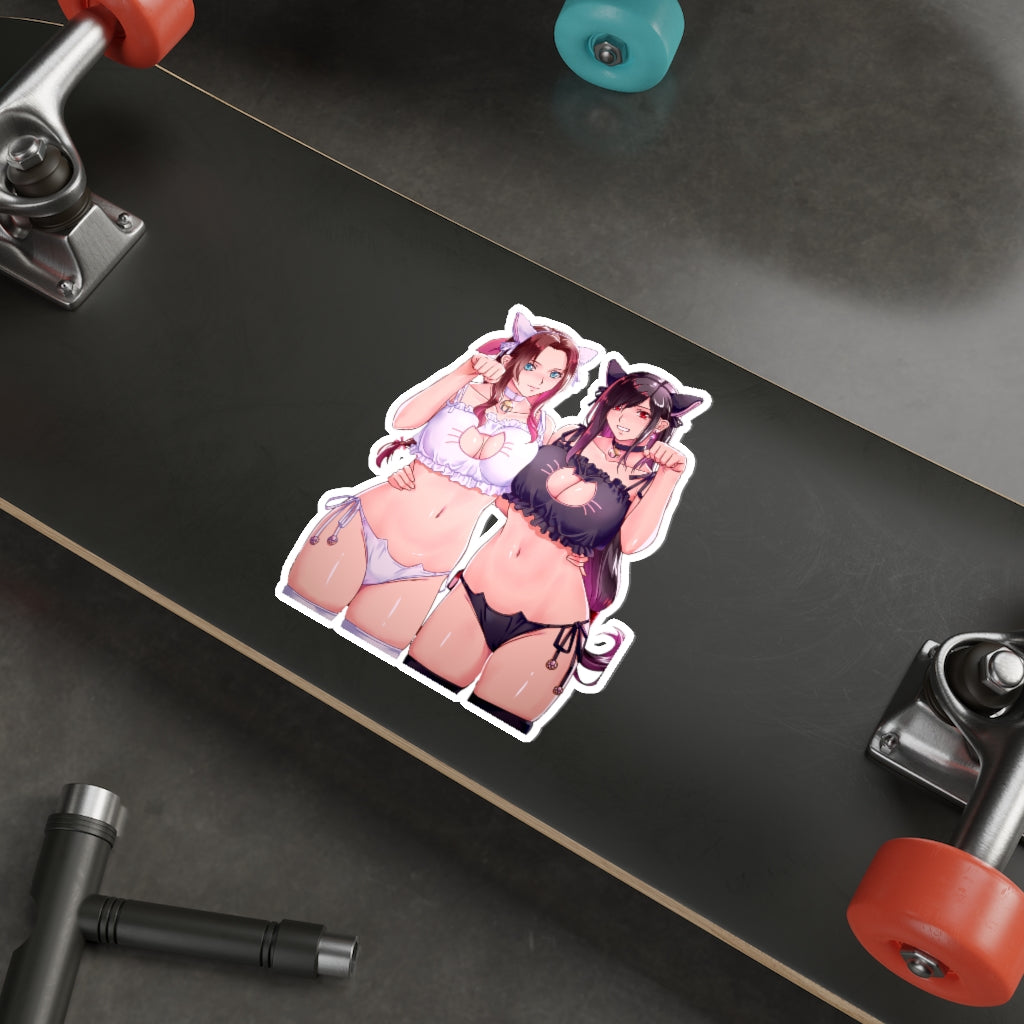 Tifa and Aerith Catgirls Neko Ecchi Final Fantsy 7 Waterproof Sticker - Large FF7 Decal