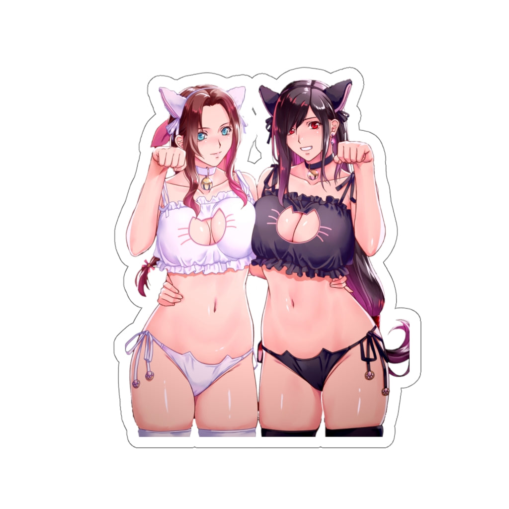 Tifa and Aerith Catgirls Neko Ecchi Final Fantsy 7 Waterproof Sticker - Large FF7 Decal