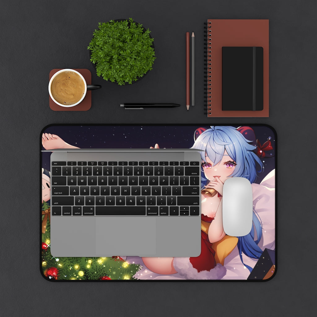 Genshin Impact Ecchi Mousepad - Christmas Lingerie Ganyu Landy Santa - Large Desk Mat - Sexy Playmat