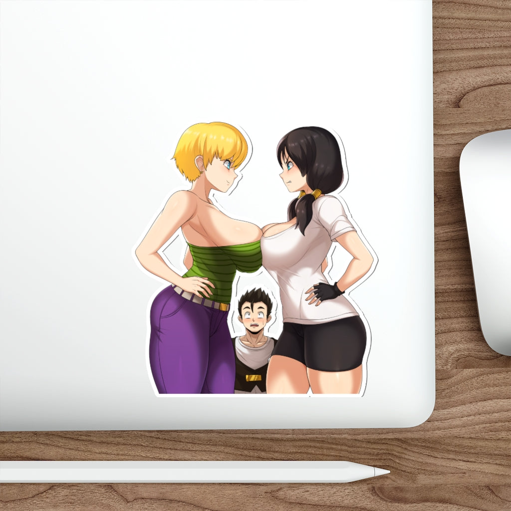 Gohan Dilemma: Erasa or Videl Waterproof Sticker - Dragon Ball Ecchi Vinyl Anime Car Decal