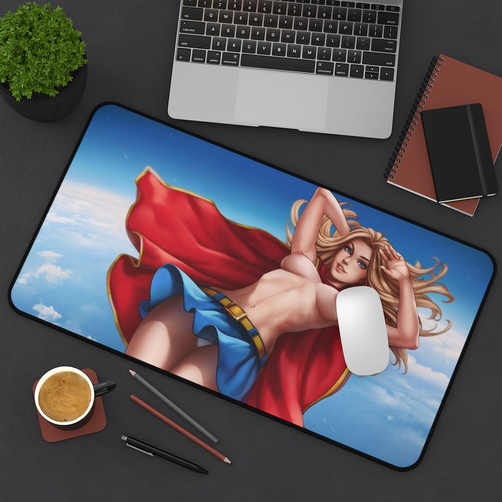 Topless Supergirl Desk Mat - Lewd Mousepad - Comic Book Girl Playmat