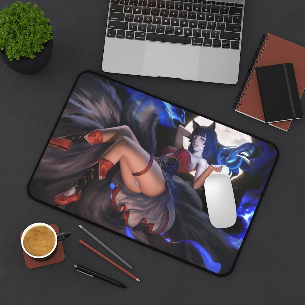 Sexy Nine Tailed Fox Ahri League of Legends Mousepad - Ecchi Desk Mat - LoL Kitsune Playmat