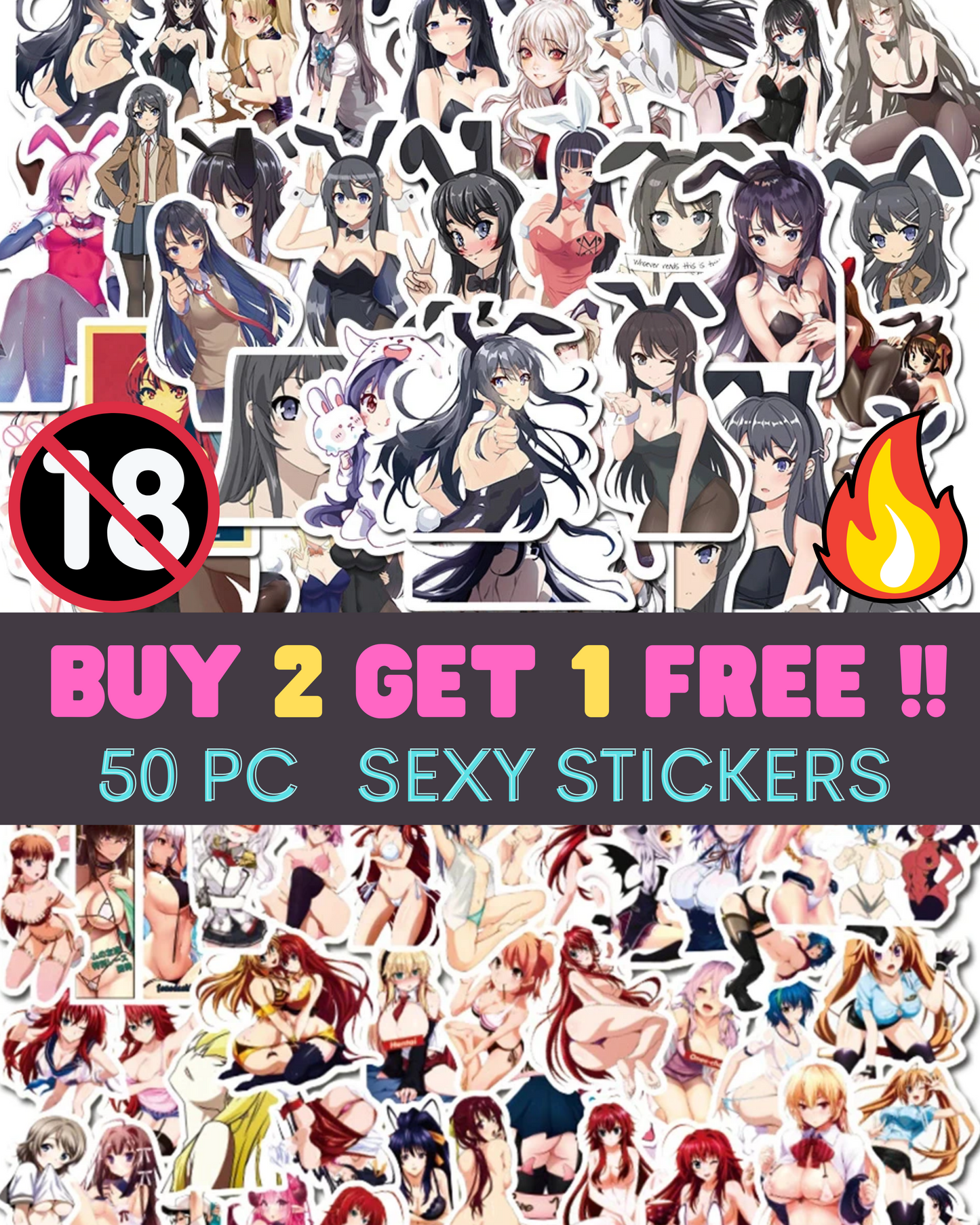 Anime sexy Stickers | 50/100Pcs - sexy Anime | Sexy Waifu Stickers | for Laptop ,Mobile, Luggage ,Car Sticker.