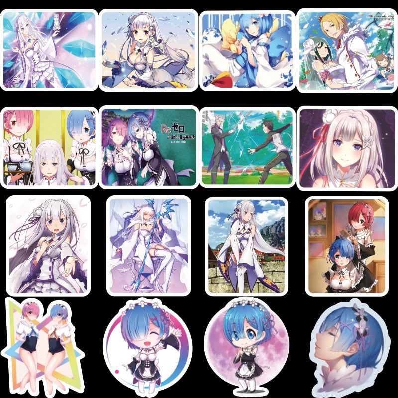 50Pcs/lot Re:life In A Different World From Zero Anime Stickers | Rem and Ram stickers | Girl Toys Cartoon Rem Ram Movie Stickers