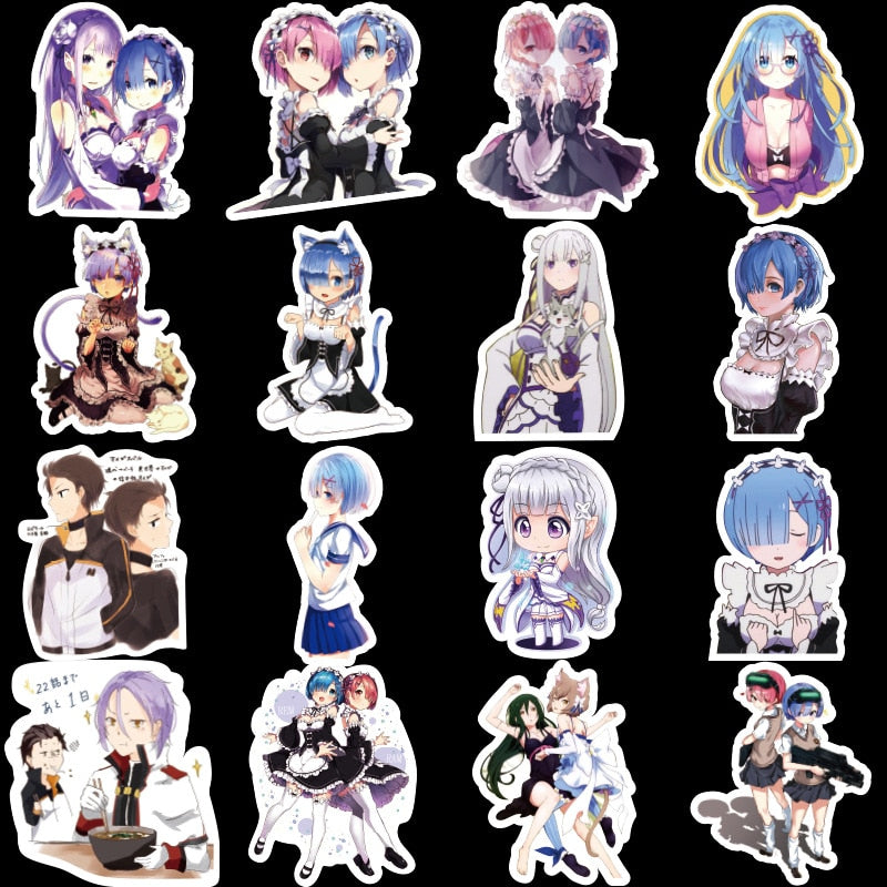 50Pcs/lot Re:life In A Different World From Zero Anime Stickers | Rem and Ram stickers | Girl Toys Cartoon Rem Ram Movie Stickers