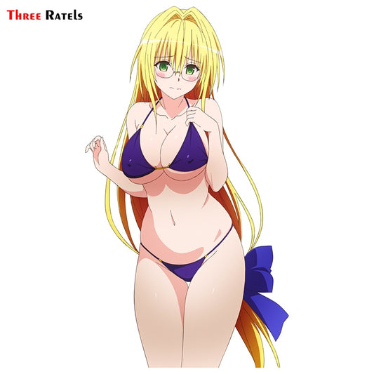 Three Ratels TRL599# 9x15cm Anime Sexy Beauty Girl With Bikini And Yellow Long Hair Funny Car Stickers Styling Removable Decal