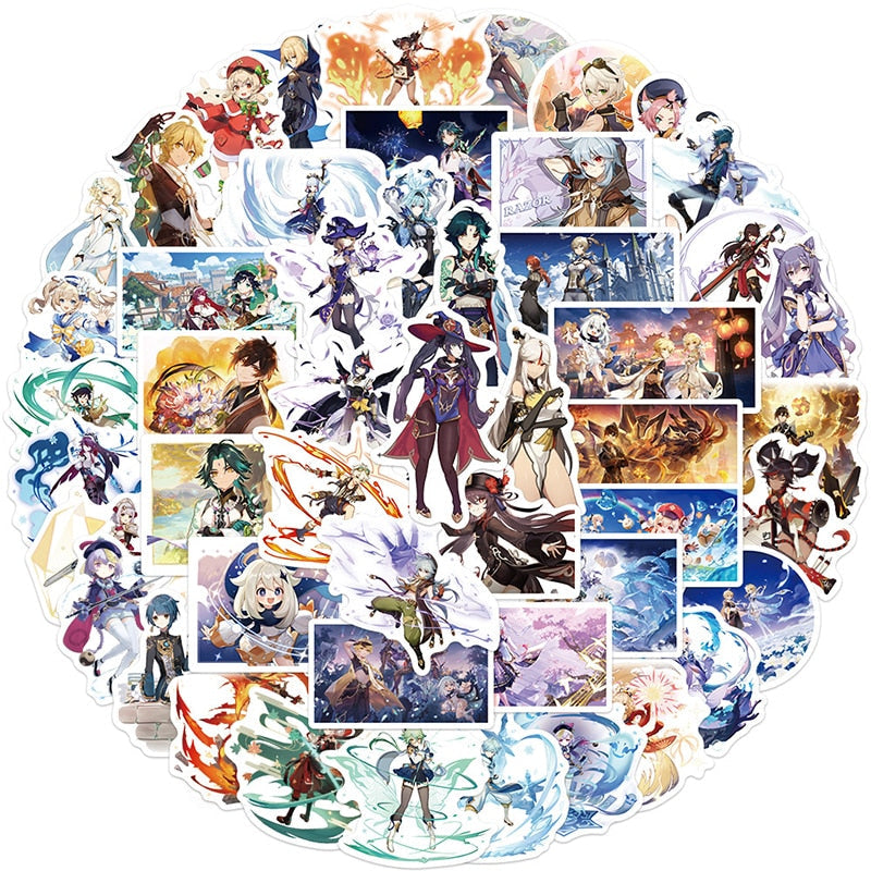 50pcs/pack Genshin Impact Double style | 3-10 cm  | Gensihn anime Stickers For Skateboard Computer Notebook Car Decal.