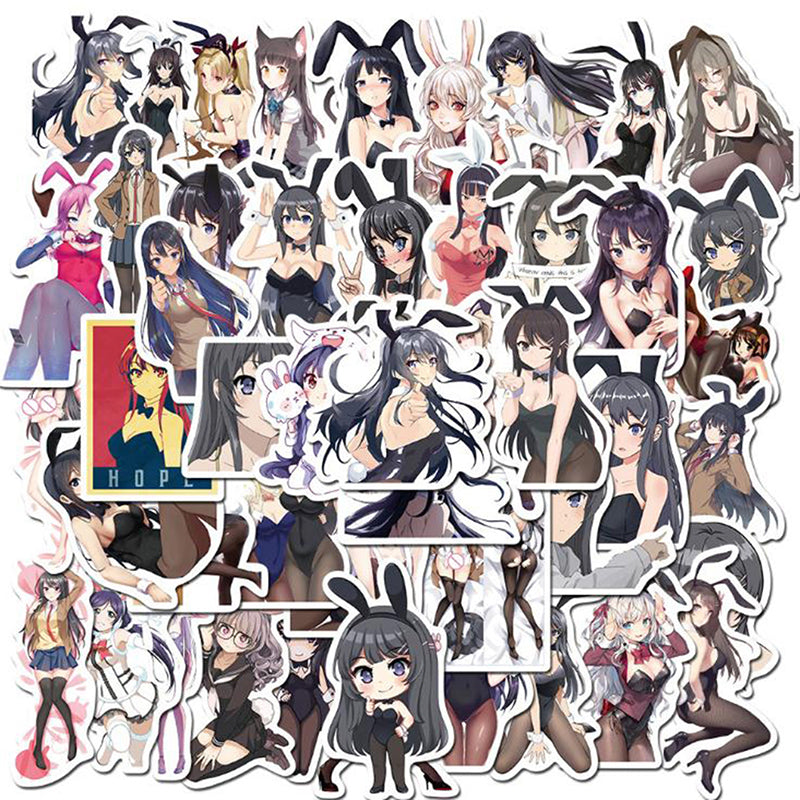 50Pcs bunny girl Anime Stickers |  Waterproof anime stickers for Laptop, Skateboard, Luggage Decals